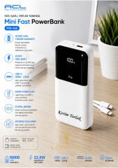 Kişiye Özel 22.5w Hızlı Şarj Kendinden Kablolu Powerbank 10.000 Mah (Beyaz)