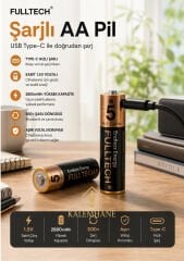 Kalemhane Fulltech AA Typ c şarj edilebilir lityum pil 2li set
