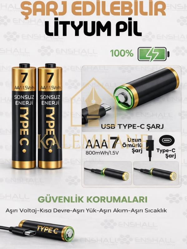 Kalemhane FULLTECH AAA Typ c şarj edilebilir lityum pil 2li set