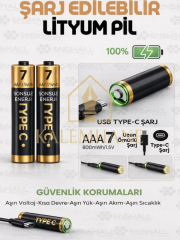Kalemhane AAA Typ c şarj edilebilir lityum pil 2li set