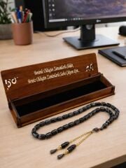Kapsül Kesim Model Ahşap Kutulu Akrilik Tesbih ( Toz kehribar)