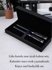 Mat Siyah Kişiye Özel Lüks Kutulu Roller ve Tükenmez Kalem Seti