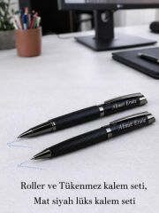 Mat Siyah Kişiye Özel Lüks Kutulu Roller ve Tükenmez Kalem Seti