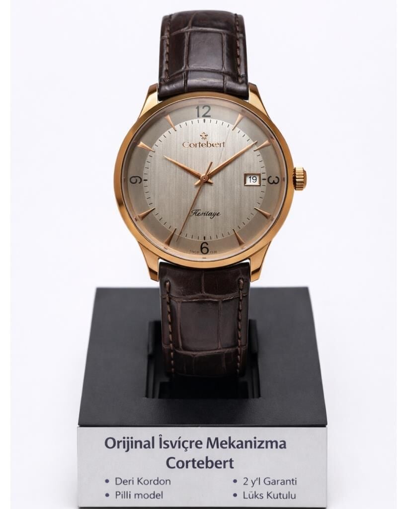 Cortebert Kristal Bombeli Cam Erkek Kol Saati Deri Kordon